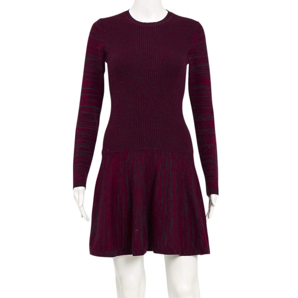 Ganni - knit drop waist long sleeve mini dress - size M